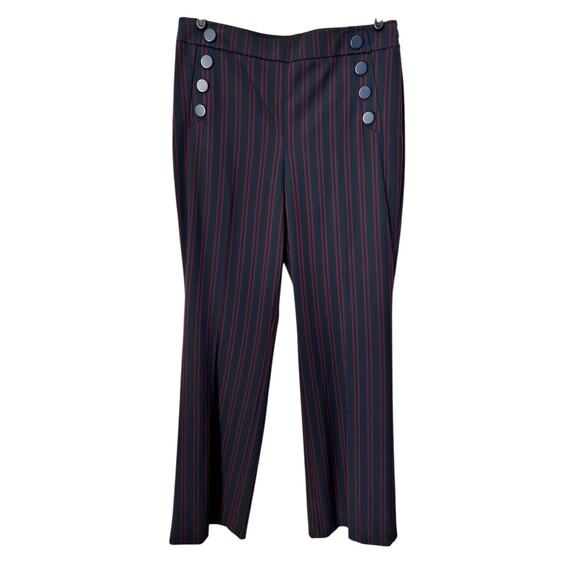 Loft Julie Trouser Size 10 Red Striped Straigh Leg Sailor High Rise Career Pants - Picture 1 of 11